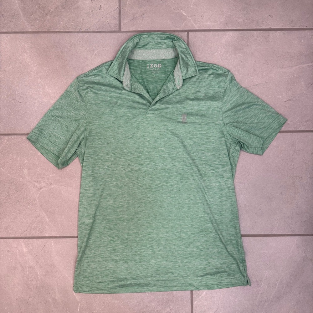 IZOD Golf Mens Small Green Space Dye Heather Stretch Short Sleeve Polo Shirt